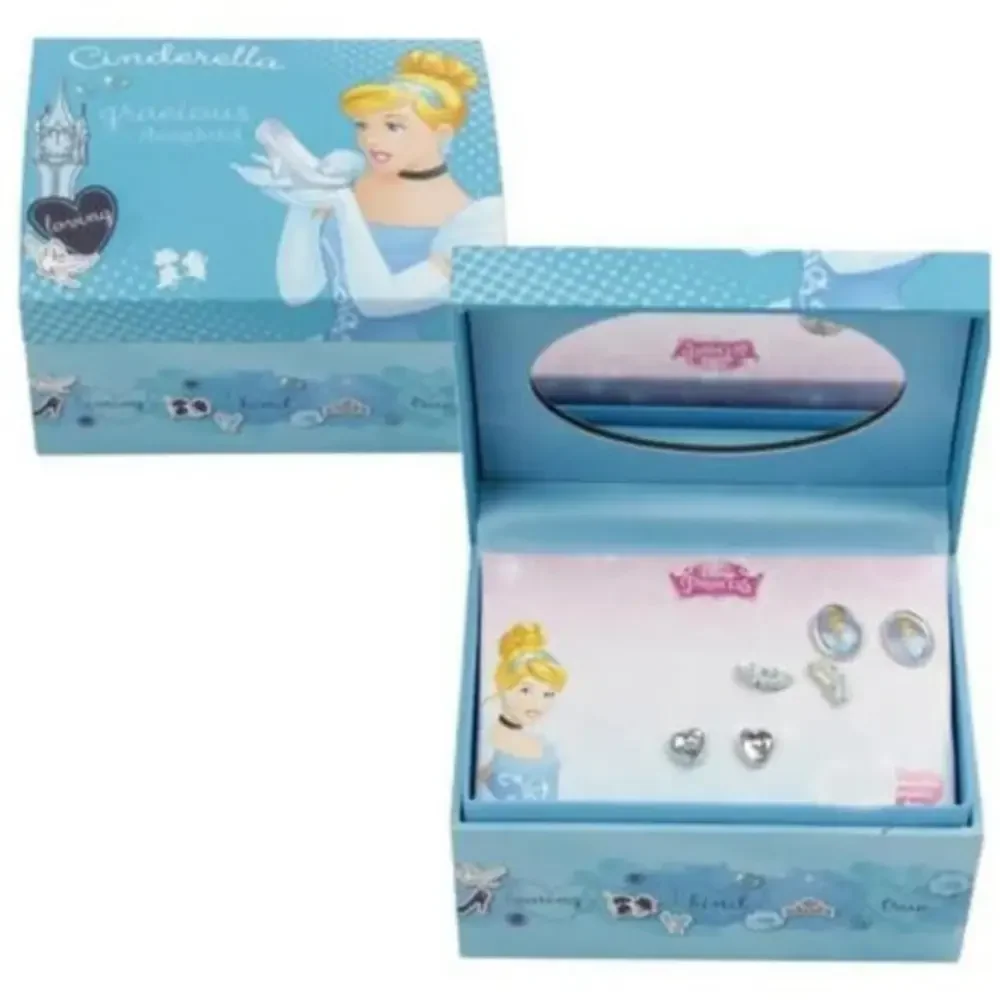 3‎ Pair Set Disney Princess Cinderella Earrings with Keepsake Blue Jewelry Box